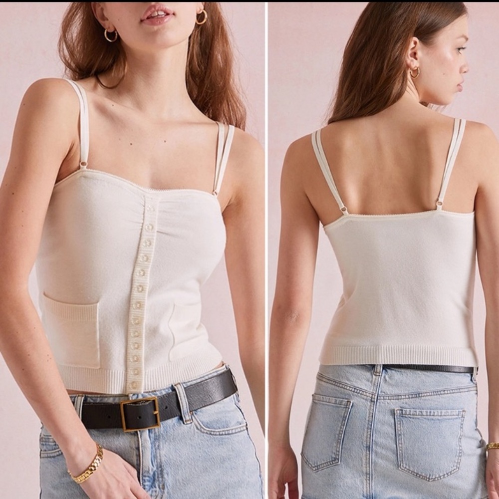 Beverly and Beck NWT Frankie Button Up Sweater Tank Top Sand Neutral size XL